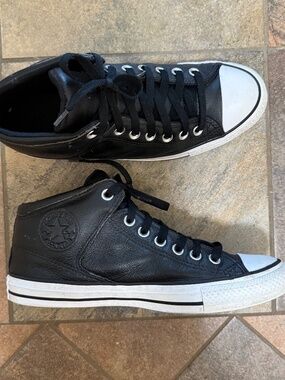 Converse Chuck Taylor All Star High Street Leather Black White Men 7.5 Women 9